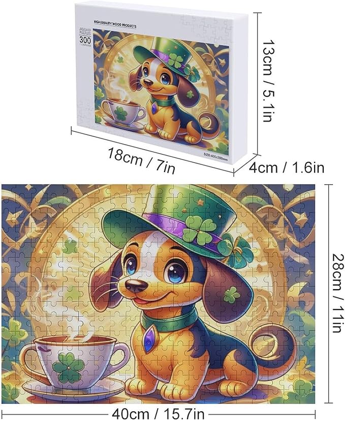 Wooden Puzzle - St. Patrick's Day Dachshund Wooden Puzzles for Adults 300 Pieces Challenge Puzzles，Educational Games，Family Puzzles，Unique Gifts for Wall Art ，Funny Puzzles