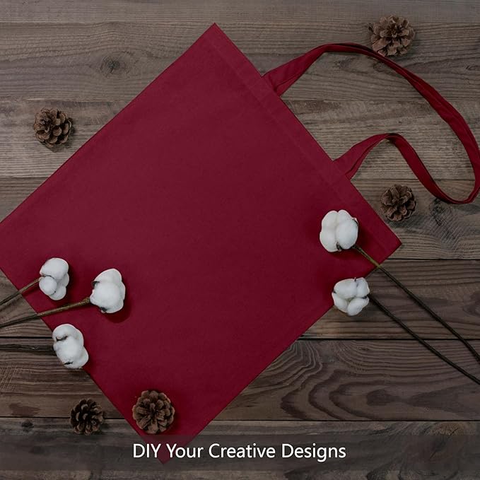 TOPDesign 24-Pack Economical 16"x15" Burgundy Cotton Tote Bags, Lightweight Medium Reusable Grocery Shopping Cloth Bags, Suitable for DIY, Advertising, Promotion, Gift, Activity