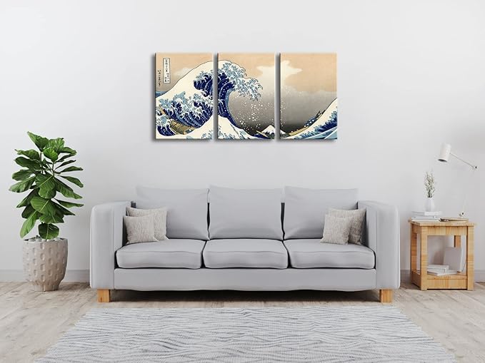 Wieco Art Great Wave of Kanagawa Katsushika Hokusai 3 Piece Modern Stretched Canvas Prints Artwork Abstract Pictures Paintings on Canvas Wall Art for Home Office Decorations Wall Decor