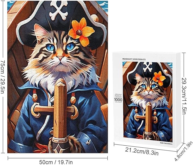 Wooden Puzzle - Classic Pirate Cat Leader Jigsaw Puzzles，Wooden Puzzles for Adults 1000 Pieces Challenge Puzzles，Educational Games，Family Puzzles，Unique Gifts for Wall Art
