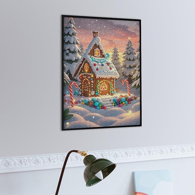 Wooden Puzzle - Christmas Gingerbread House and Candy Jigsaw Puzzles，Wooden Puzzles for Adults 300 Pieces Challenge Puzzles，Educational Games，Family Puzzles，Unique Gifts for Wall Art