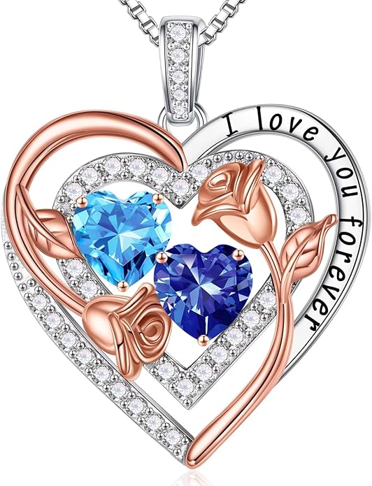 Iefil Valentines Day Gifts for Her - Sterling Silver Birthstone Necklace Anniversary Birthday Gifts for Her Wife Mom Daughter