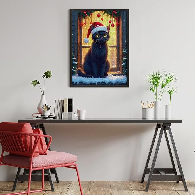 Jigsaw Puzzles for Adults 500 Piece - Christmas Black Cat Wooden Puzzles, Funny Puzzles，Unique Gifts for Wall Art，Family Puzzles，Educational Games，Challenge Puzzles