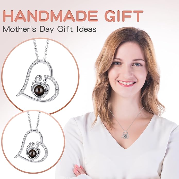 SUPHELPU Personalized Mother's Day Gifts for Mom From Daughter - Custom Photo Necklace With Picture Inside - Projection Necklace for Mom - Memorial Gift