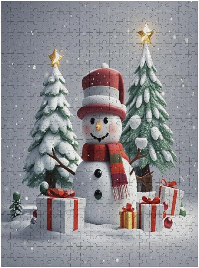 Wooden Puzzles for Adults 500 Pieces, Christmas Winter Snowman, Each Piece is Unique and Perfectly Put Together, are Special Home Decorations, Fun Puzzles, Party Games, Family Toys