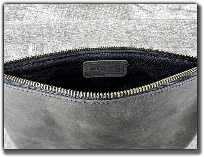 Leather Pouch with Zipper (Aged Steel, 10.5" x 7")