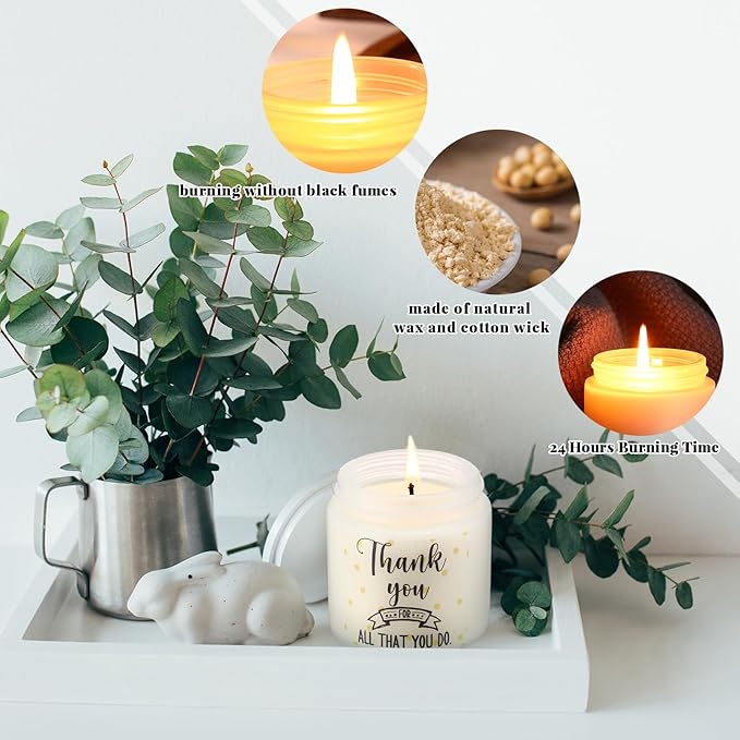 Roowest 10 Jars Thank You Gift Candles 3.5 oz Valentines Employee Appreciation Gifts Bulk Soy Wax Jar Inspirational Candle Thank You Coworkers Employee Women Secretaries Teacher(White,Elegant,Fresh)