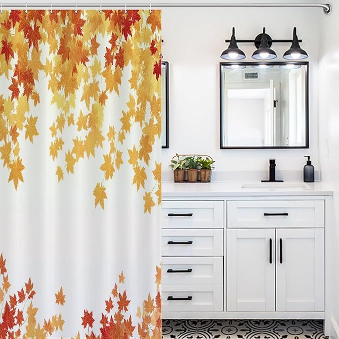 Fall Maple Shower Curtain Leaves Autumn Natural Scenery Havest Famhouse Waterproof Washable Fabric Bathroom Shower Curtains for Bathroom Decorations Home Indoor Decor 35x72Inch