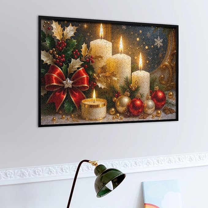 The Burning Christmas Candles 500-Piece Wooden Jigsaw Puzzle, Cozy Holiday Decor, Winter Relaxation Activity, Mindful Puzzle Challenge, Family Fun, Indoor Entertainment, Gift Idea