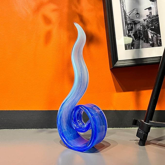 11.4" Tall Hand-Blown Glass Sculpture Murano-Style Sculpture Art Ornament Statue Figurines Home Decor Accent Piece Coastal Ocean Nautical Home Decor,Shelf,TV Stand,Tabletop Centerpieces,Wonderful Gift