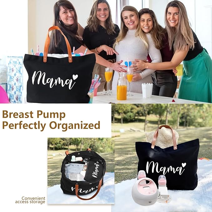 Lamyba New Mom Gifts, Mama Bag Tote with Makeup Bag, Cool Gifts for Mom to be/Expecting Mom/Pregnant Women