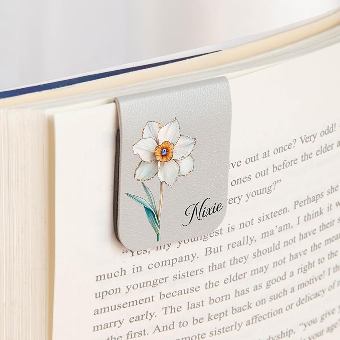 callie Personalized Magnet Bookmark Clips - Custom Retro Birth Flower & Name, Leather Magnetic Book Page Marks, Gifts for Women Men Book Lovers