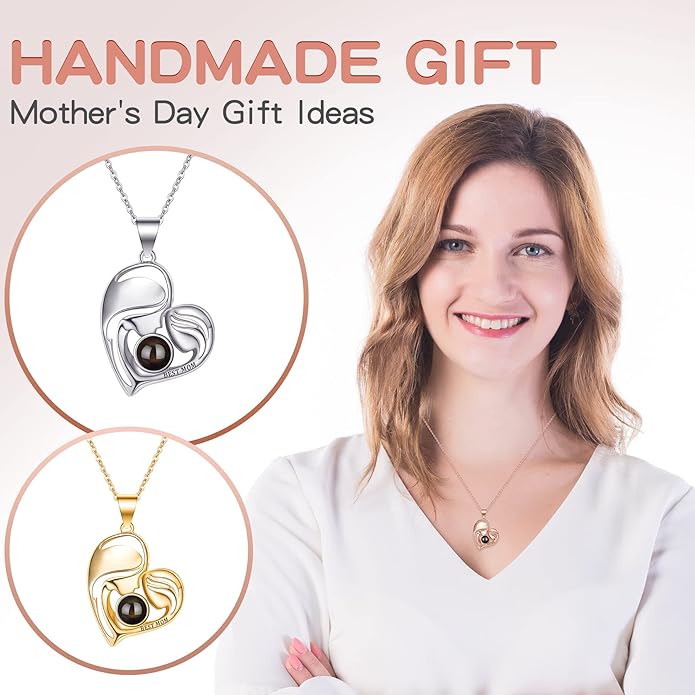 SUPHELPU Personalized Mother's Day Gifts for Mom From Daughter - Custom Photo Necklace With Picture Inside - Projection Necklace for Mom - Memorial Gift