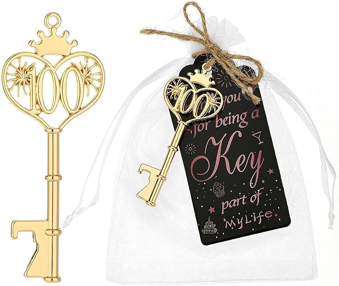 48PCS 100th Birthday Bottle Opener 100 Souvenir Party Supplies Key Opener 100th Baby Birthday Return Gifts Wedding 100th Anniversary Party Decor(48,100th opener)
