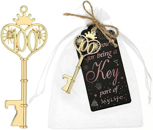 48PCS 100th Birthday Bottle Opener 100 Souvenir Party Supplies Key Opener 100th Baby Birthday Return Gifts Wedding 100th Anniversary Party Decor(48,100th opener)