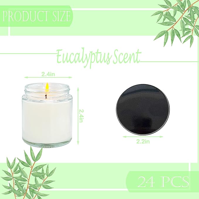 24 Pcs 4 Oz Mini Soy Candles,Eucalyptus Scented,Aromatherapy Candle,Bulk Candle Set，Great Stress Relieving Scented Candles for Girls as a Gift for Birthdays, Weddings and More!