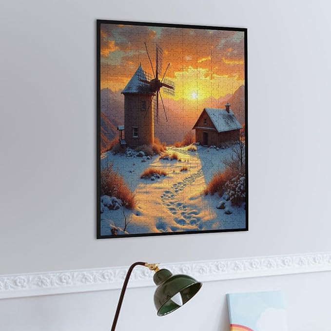 Rustic Windmill Old Country Wooden Puzzle 500 Pieces Jigsaw Puzzles for Adults Puzzle Educational Toys Challenging Fun Games Gifts for Elders Kids Family and Friends