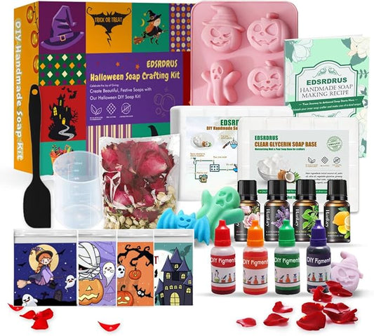 EDSRDRUS Soap Making Kit Series - Soap Making Supplies with Glycerin Soap Base, Silicone Molds, Fragrance Oils, Pigments & More (Purple Halloween Soap Making Kit)