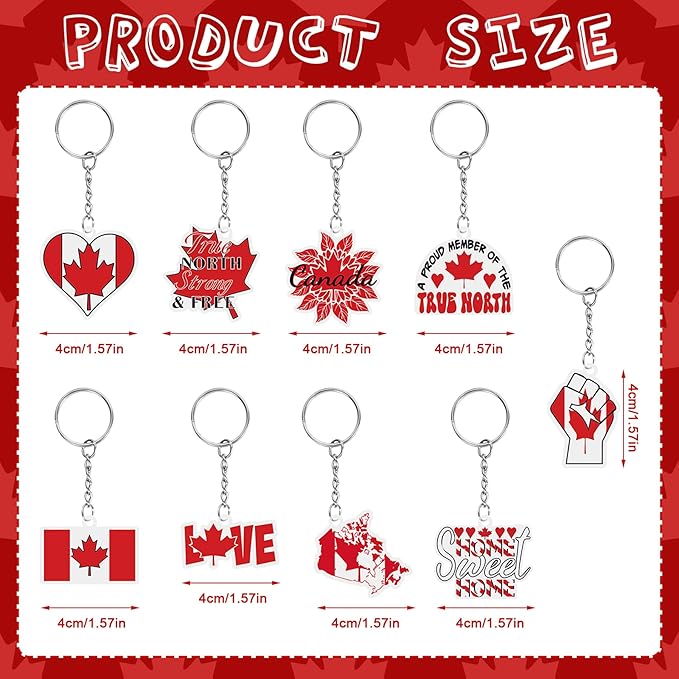 27 Pcs Canada Keychain Acrylic Canadian Flag Maple Leaf Key Rings, National Canada Day Gifts Souvenir Collection for Adults, Canadian Themed Party Favors Purse Handbag Charm Pendant