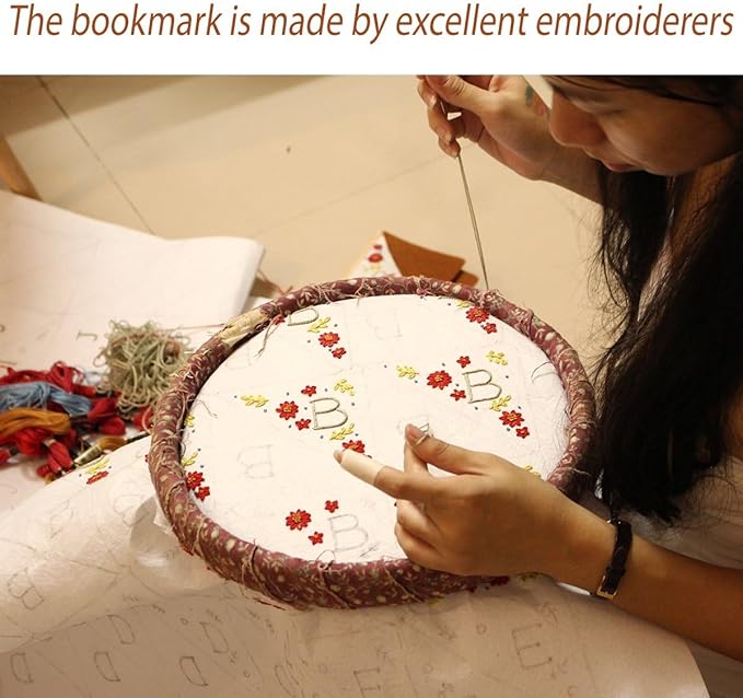 Personalized Hand Embroidered Corner Bookmark, Cute Flower Book Mark, Hand Stitch Gift for Women Book Lovers by HNQCPCVU (V, White)
