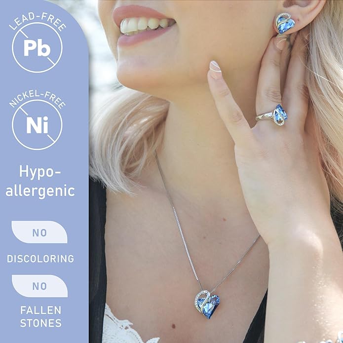 Leafael Valentine's Day Gift Necklaces for Women, Infinity Love Birthstone Heart Crystal Pendant, Birthday Anniversary Jewelry for Wife, Mom, and Her, Silver Plated, 18" + 2" Adjustable Chain