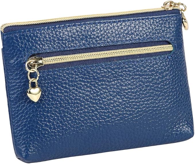 Women's Genuine Leather Coin Purse Zipper Pocket Size Pouch Change Wallet, Royal Blue