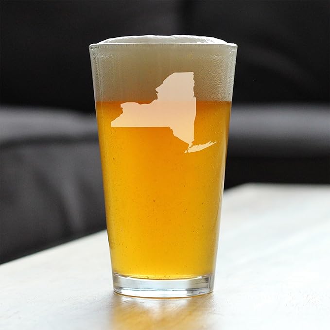 Custom New York State Outline Pint Glass for Beer - State Themed Drinking Decor and Gifts for New Yorker Women & Men - 16 Oz Glasses