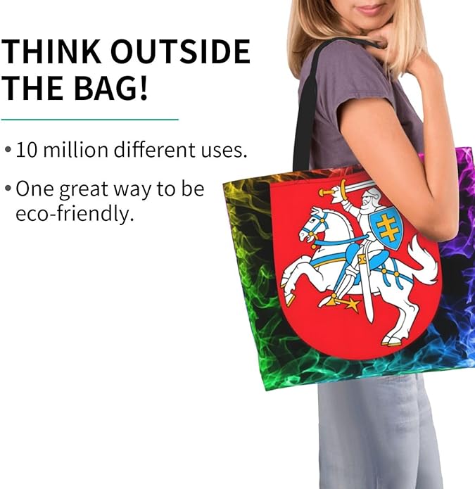 Lithuania National Emblem Large Reusable Eco-friendly Shopping Bags Portable Storage Handbag