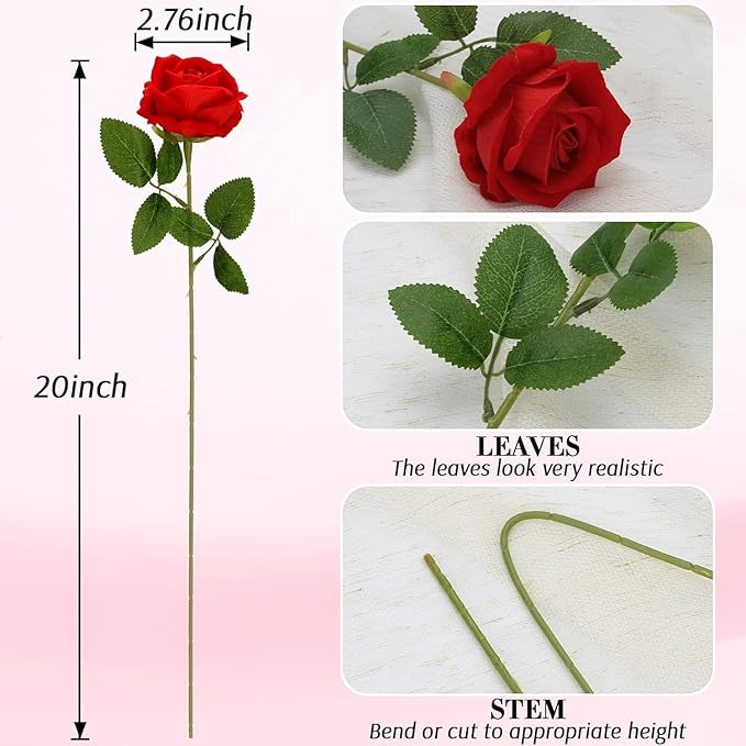 Roses Artificial Flowers, Fake Silk Roses with Stems for Valentine's Day Mother's Day Christmas, Indoor Outdoor Decor Wedding Anniversary Birthday Party Decor, Gift for Her(12, Red)