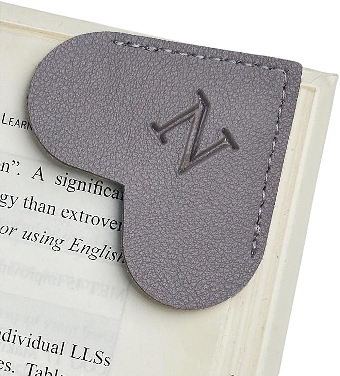 MOTEERLLU Personalized Leather Heart Bookmark with Initial, Cute Letters Custom Corner Book Mark for Reading Women, Teacher, Student, Book Lovers Gifts, Book Accessories (Grey, N)