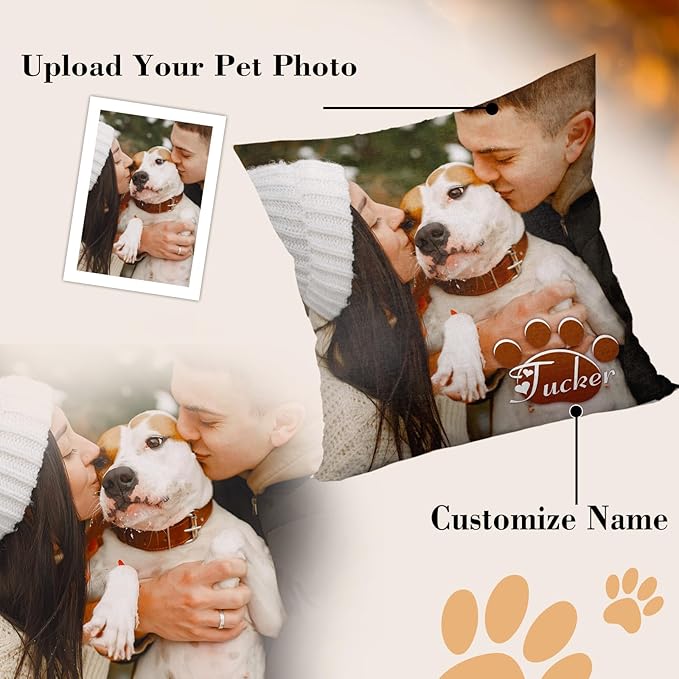 Personalized Pet Memorial Throw Pillow with Photo (Insert Included) - Sympathy Gift for Loss of Dog or Cat - Customized for Pet Lovers and Owners (Grey)