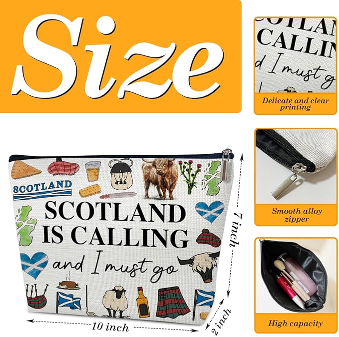 Scotland Travel Large Capacity Makeup Gift Bag, Cosmetic Bag Organizer With Zipper, Cute Makeup Pouch, Birthday Gift For Women Her Mom Girls, Scotland Is Calling