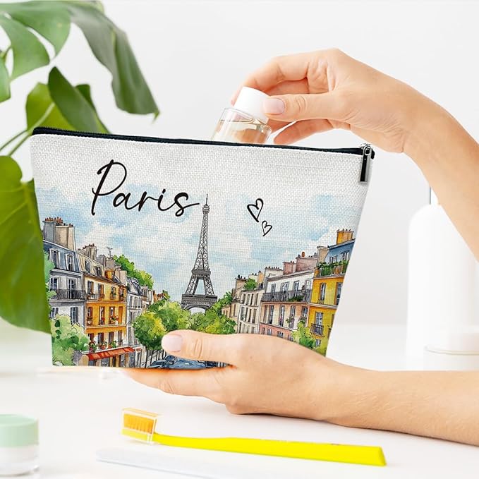 Paris Travelling Gift Makeup Bag, City Travel Cosmetic Bag for Purse, Watercolor Gifts, Paris Souvenir, Trip Favors for Traveller, Travelling Lovers, City Themed Organizer