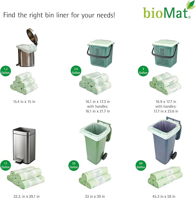 bioMat 35 Gallon Compostable Trash Bags, 30 Count, Biodegradable Kitchen Food Scrap Waste Bags, BPI ASTM D6400 and CMA Certified, Tall Kitchen Compost bags for Food Waste