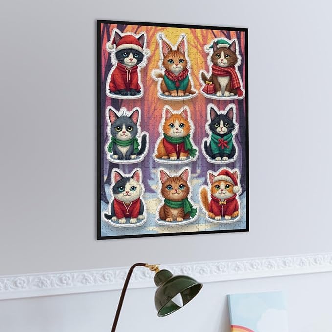 Wooden Puzzle 500 Pieces Adult - Christmas Cat Puzzle Christmas Puzzles, Holiday Puzzles, Family Toys, Party Games, Jigsaw Puzzle Challenge and Funny