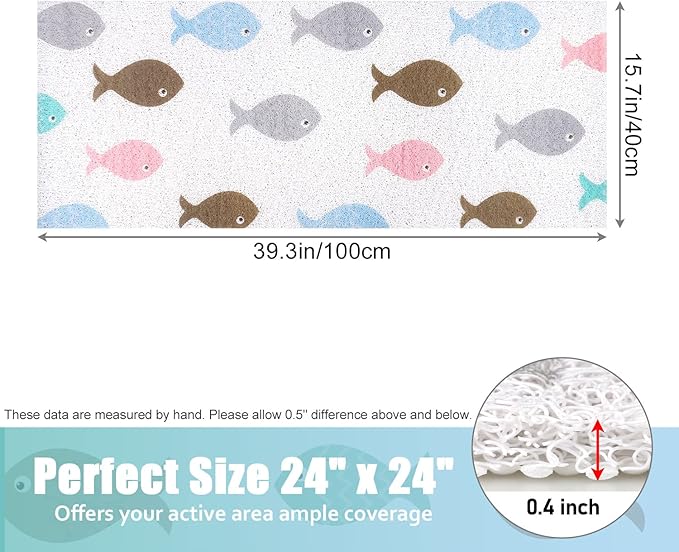 Bathtub Mat Shower Mat Non-Slip, 16x 39 Inch, Soft Comfort Bath Mat with Drainage Holes, PVC Loofah Massage Bathmat for Shower, Tub, Bathroom, Wet Areas, Quick Drying