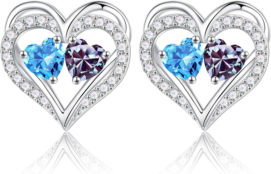 Iefil Valentines Day Gifts for Her - 925 Sterling Silver Birthstone Earrings, Anniversary Birthday Gifts for Women Wife Girlfriend Mom