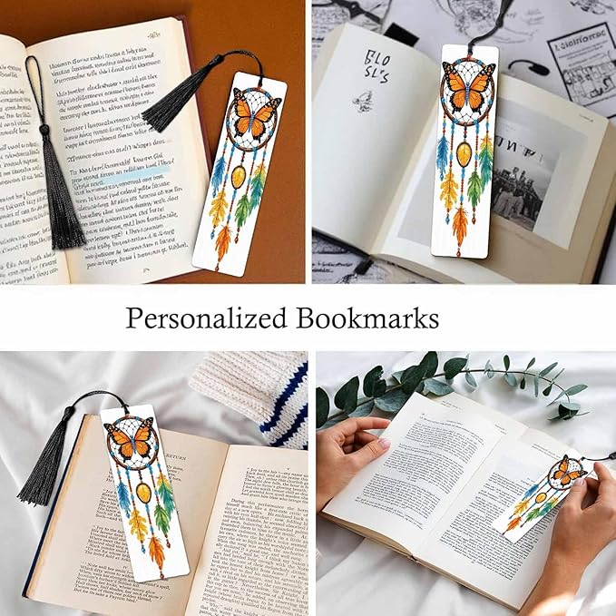 Tribal Dreamcatcher Bookmarks 5 Pcs Magic Tribal Feathers Butterfly Wooden Bookmark with Tassels for Reading Book Lovers Gift Office School Readers Teacher