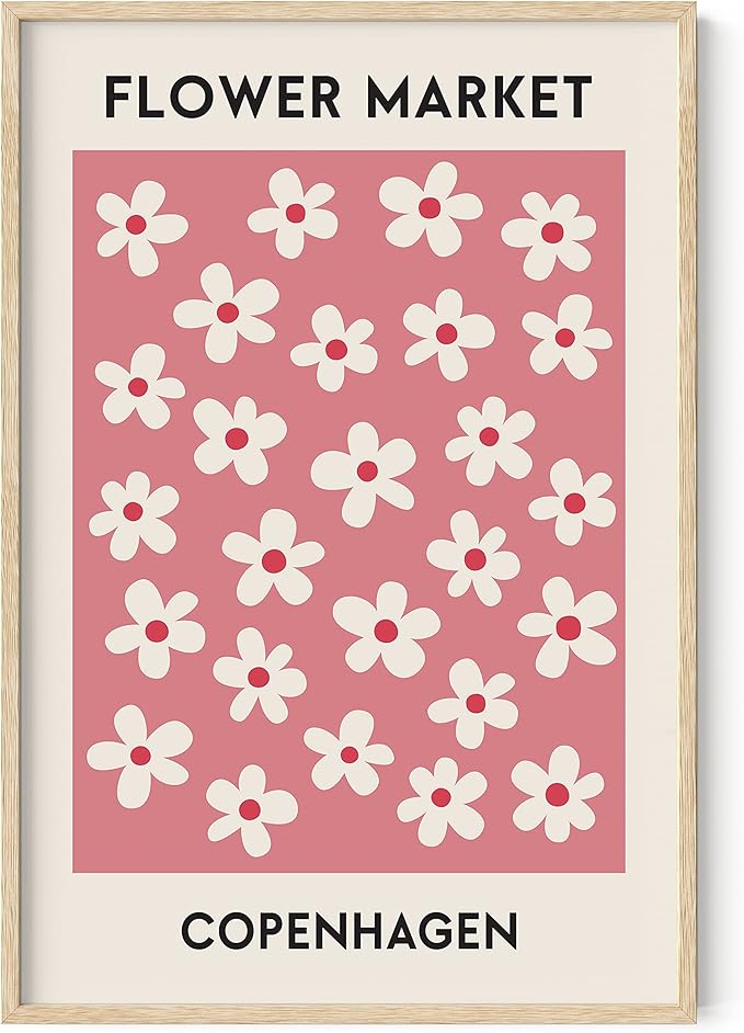 HAUS AND HUES Flower Market Poster, Danish Pastel Wall Art, Floral Prints and Decor, Pastel Flowers Wall Poster (Beige Framed, 24" x 36")