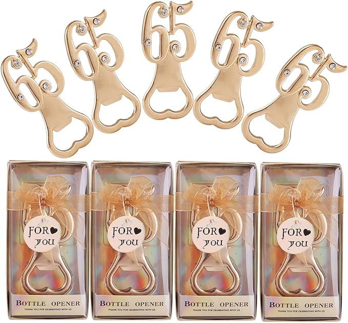24 pcs Gold Themed 65th Bottle Openers Birthday Favor for Guest 65th Anniversary Wedding Party Gifts 65 Bottle Opener Birthday Souvenirs Decoration (Gold, 65 style)