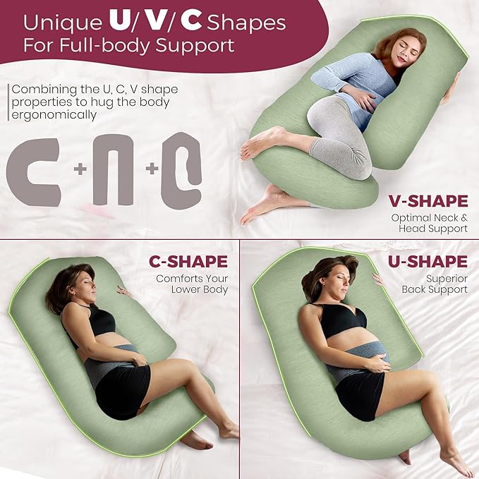 PILLANI Pregnancy Pillows for Sleeping - V C U Shaped Full Body Pillow with Removable Cover, 57inch Cooling Maternity Pillow for Pregnant Women, Support for Back Belly Legs Hip - Pregnancy Must Haves