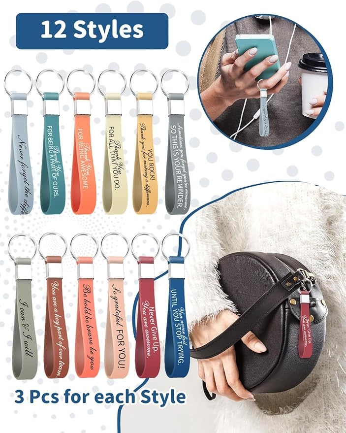 36Pcs Motivational Quote Keychains Gift, Bulk Thank You Gift Inspirational Silicone Keychains for Women Men Teens Teacher Office Team Party Favor Gifts Supplies (12 Designs)