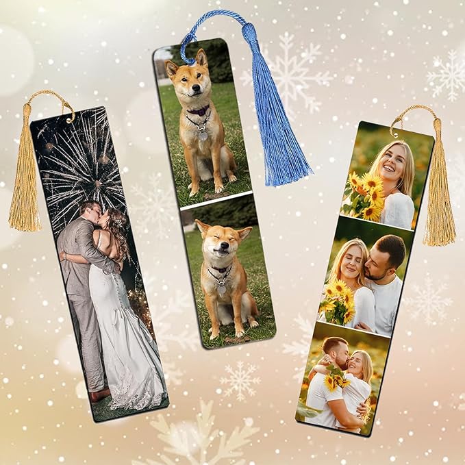 Custom Bookmark - Personalized Metal Bookmarks with Tassel, Customized Photo Color Picture Book Mark Gift for Women Men Readers Kids Book Lover Teacher Classmate Christmas Valentine's Day