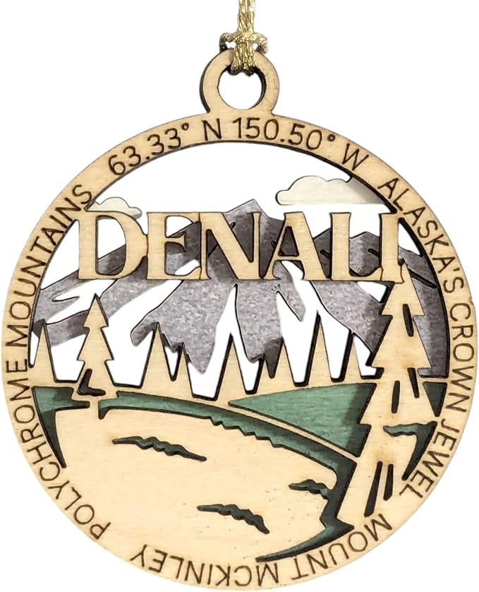 Denali National Park 3" Wood Ornament - Alaska's Crown Jewel Christmas Decoration, Handcrafted 2-Layer Laser Cut Design