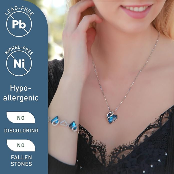 Leafael Valentine's Day Gift Necklaces for Women, Infinity Love Birthstone Heart Crystal Pendant, Birthday Anniversary Jewelry for Wife, Mom, and Her, Silver Plated, 18" + 2" Adjustable Chain