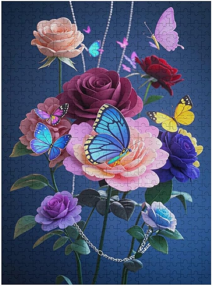 Jigsaw Puzzles for Adults 500 Piece - Butterfly Flowers Themed Wooden Puzzles，Challenge Puzzles，Educational Games，Family Puzzles，Unique Gifts for Wall Art ，Funny Puzzles，Stress Relief Games