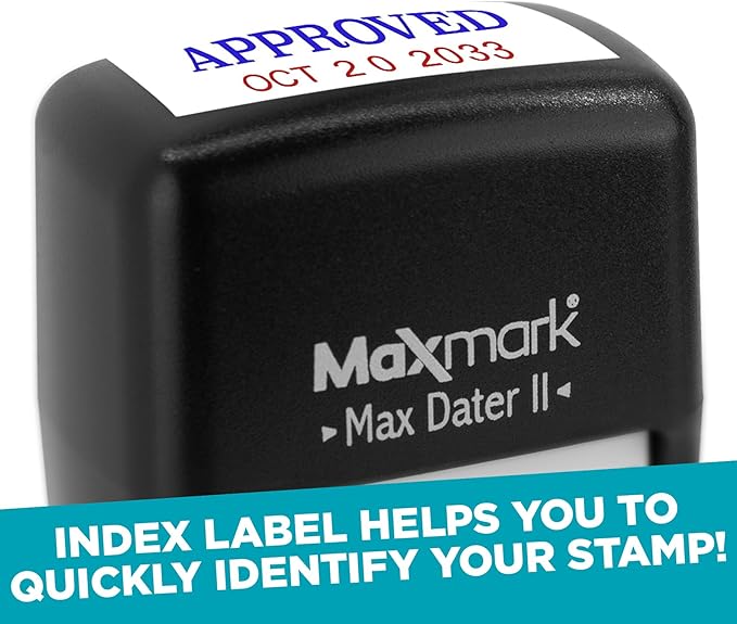 MaxMark Self-Inking Rubber Date Office Stamp with Denied Phrase Blue Ink & Date RED Ink (Max Dater)