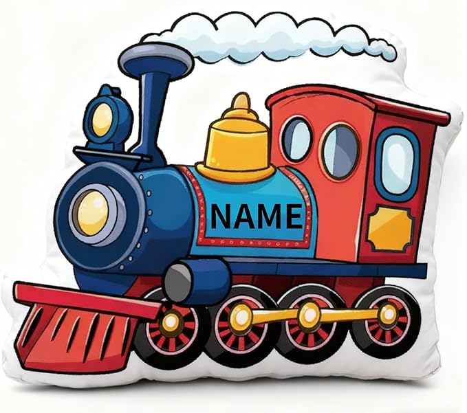 Custom Cartoon Train Pillow with Name Personalized Train Shaped Pillow Customized Cartoon Steam Locomotive Soft Plush Pillow for Room Decor for Birthday Christmas
