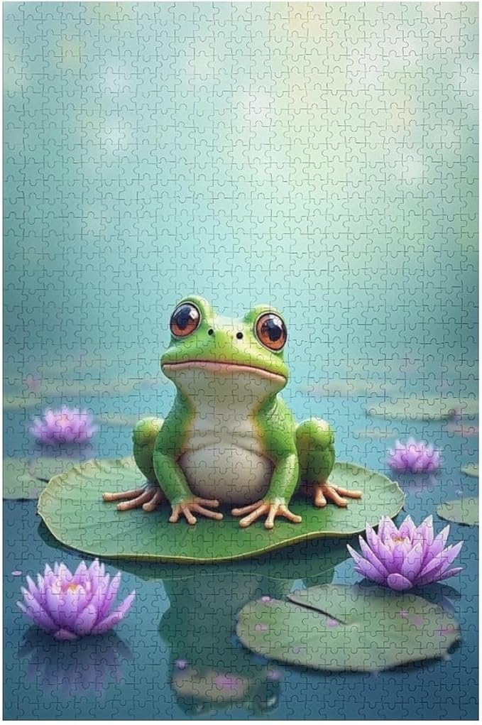 Puzzles for Adults 1000 Pieces Wooden Jigsaw Puzzle - Lotus Pond Frog Theme Puzzle，Party Games，Family Toys，Educational Puzzles，Stress Relief Wooden Puzzle，Gifts for Family，Colleagues and Friends