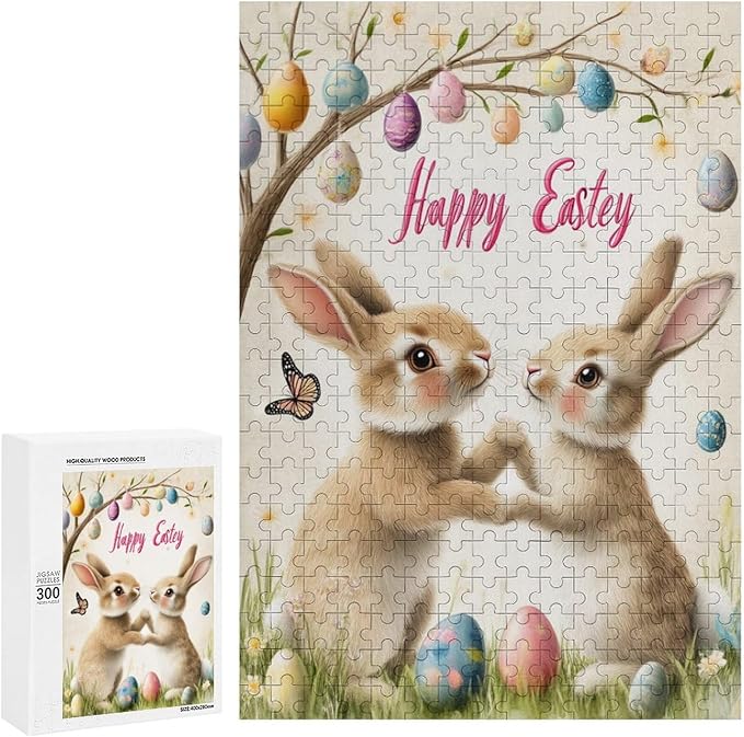 Wooden Puzzle - Easter and The Rabbit Jigsaw Puzzles，Wooden Puzzles for Adults 300 Pieces Unique Gifts for Wall Art，Challenge Puzzles，Educational Games，Family Puzzles